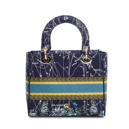 Christian Dior 2021 Blue Multicolor Zodiac Embroidery Medium Lady D-Lite Bag