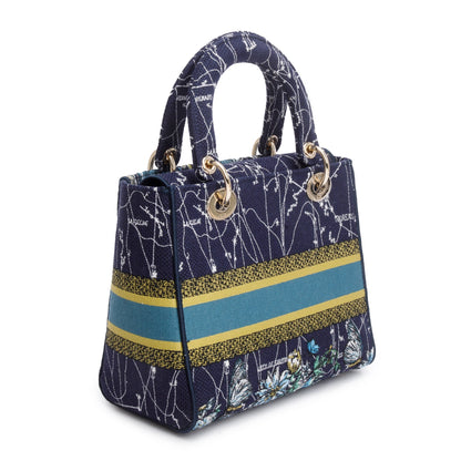 Christian Dior 2021 Blue Multicolor Zodiac Embroidery Medium Lady D-Lite Bag