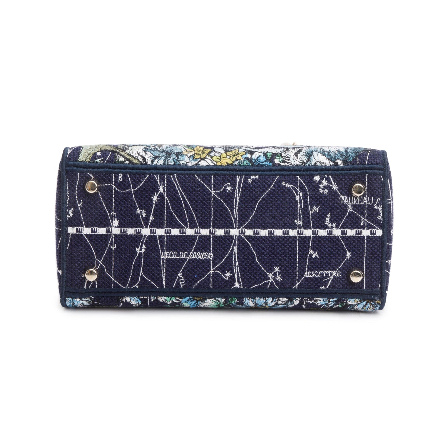 Christian Dior 2021 Blue Multicolor Zodiac Embroidery Medium Lady D-Lite Bag