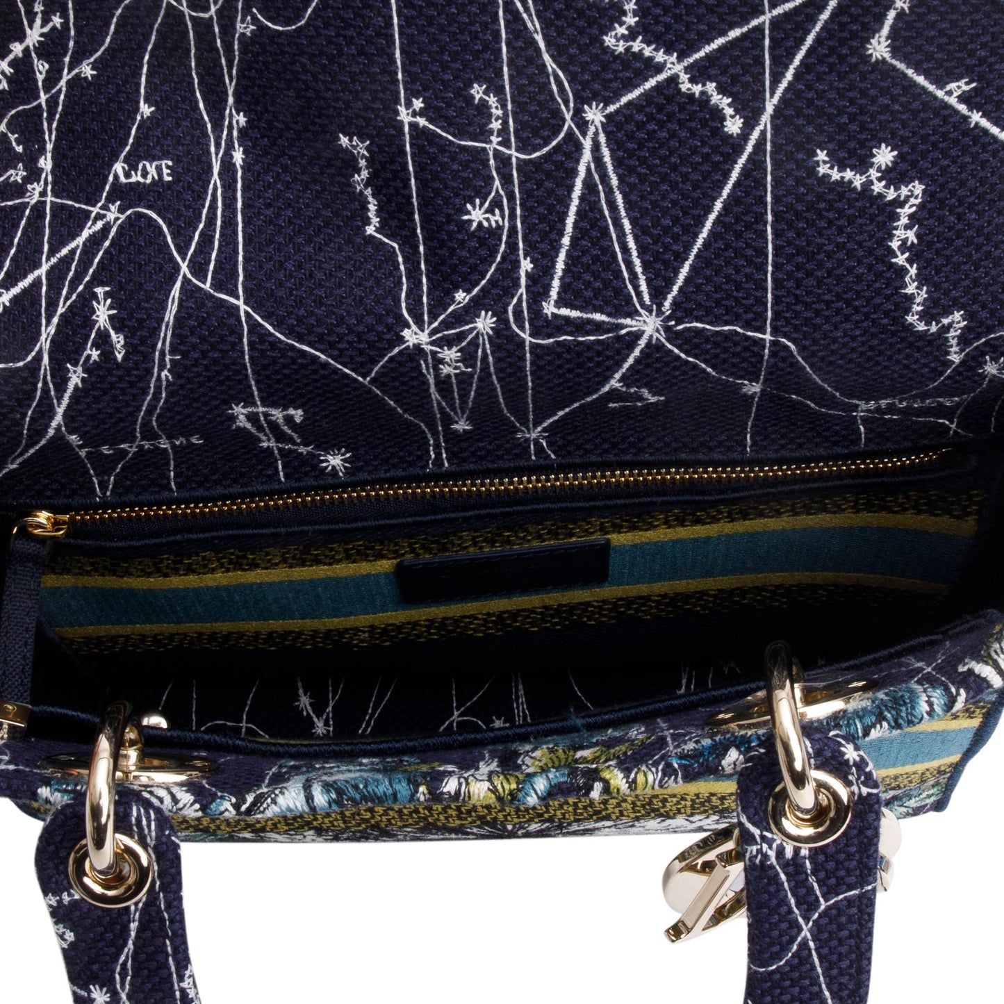 Christian Dior 2021 Blue Multicolor Zodiac Embroidery Medium Lady D-Lite Bag
