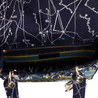 Christian Dior 2021 Blue Multicolor Zodiac Embroidery Medium Lady D-Lite Bag
