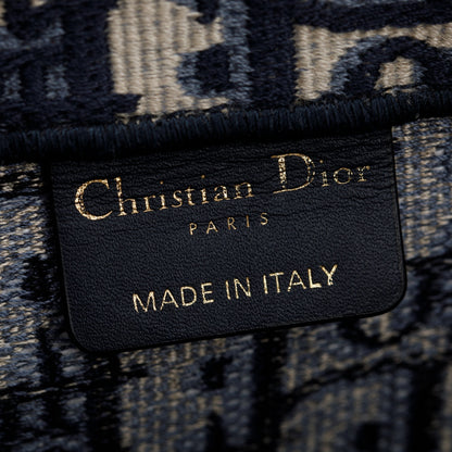 Christian Dior 2021 Ecru and Blue Dior Oblique Embroidery Large Book Tote