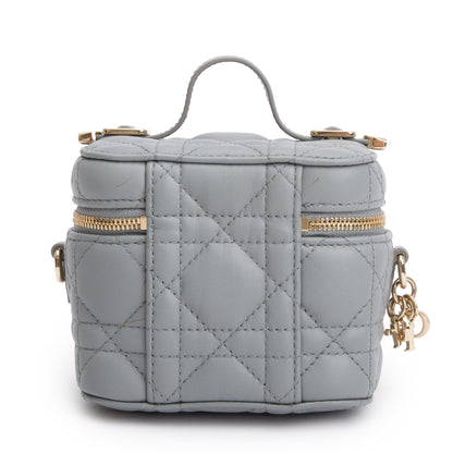 Christian Dior 2021 Grey Cannage Leather Micro Lady Dior Vanity Case