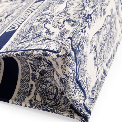 Christian Dior 2021 Large Ecru and Blue Toile de Jouy  Embroidery Canvas Book Tote