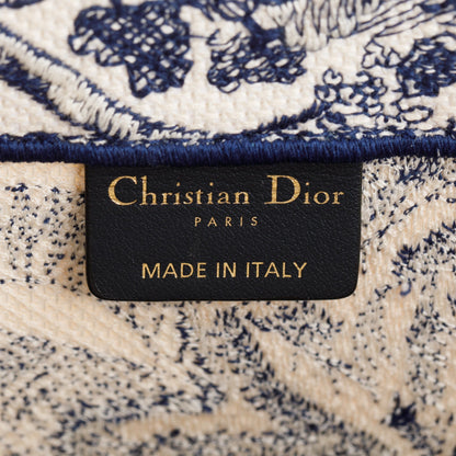 Christian Dior 2021 Large Ecru and Blue Toile de Jouy  Embroidery Canvas Book Tote