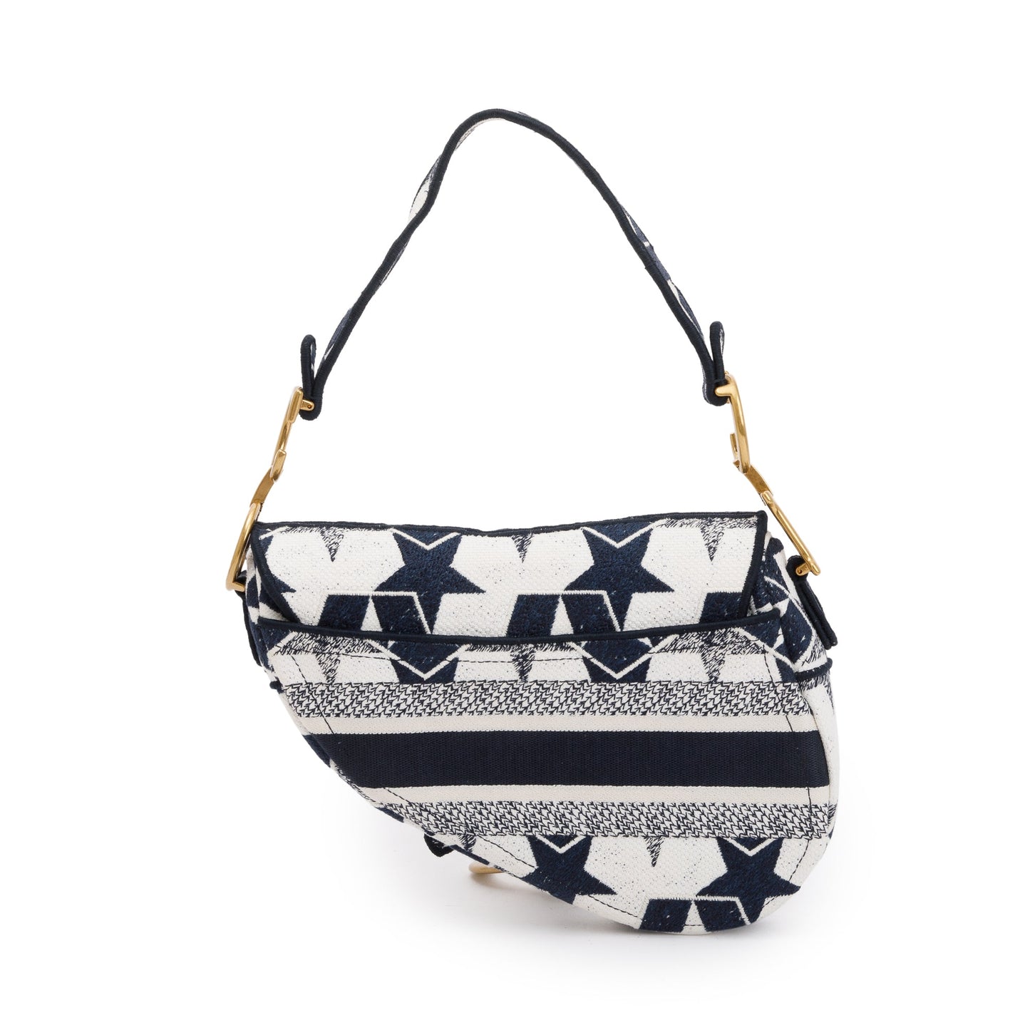 Christian Dior 2021 Navy & White Stars Embroidered Medium Saddle Bag