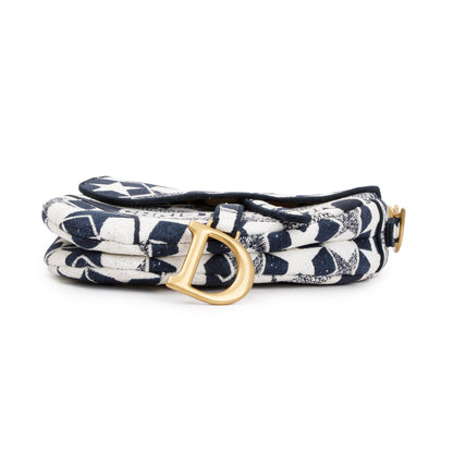 Christian Dior 2021 Navy & White Stars Embroidered Medium Saddle Bag