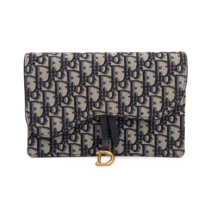 Christian Dior 2021 Oblique Jacquard Saddle Pouch with Chain