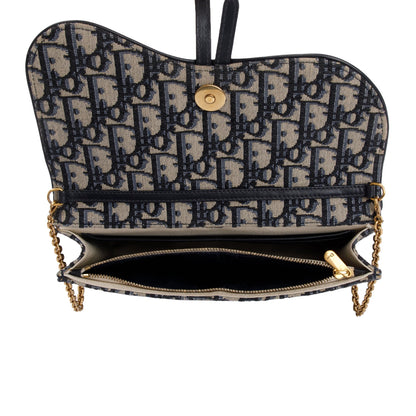 Christian Dior 2021 Oblique Jacquard Saddle Pouch with Chain
