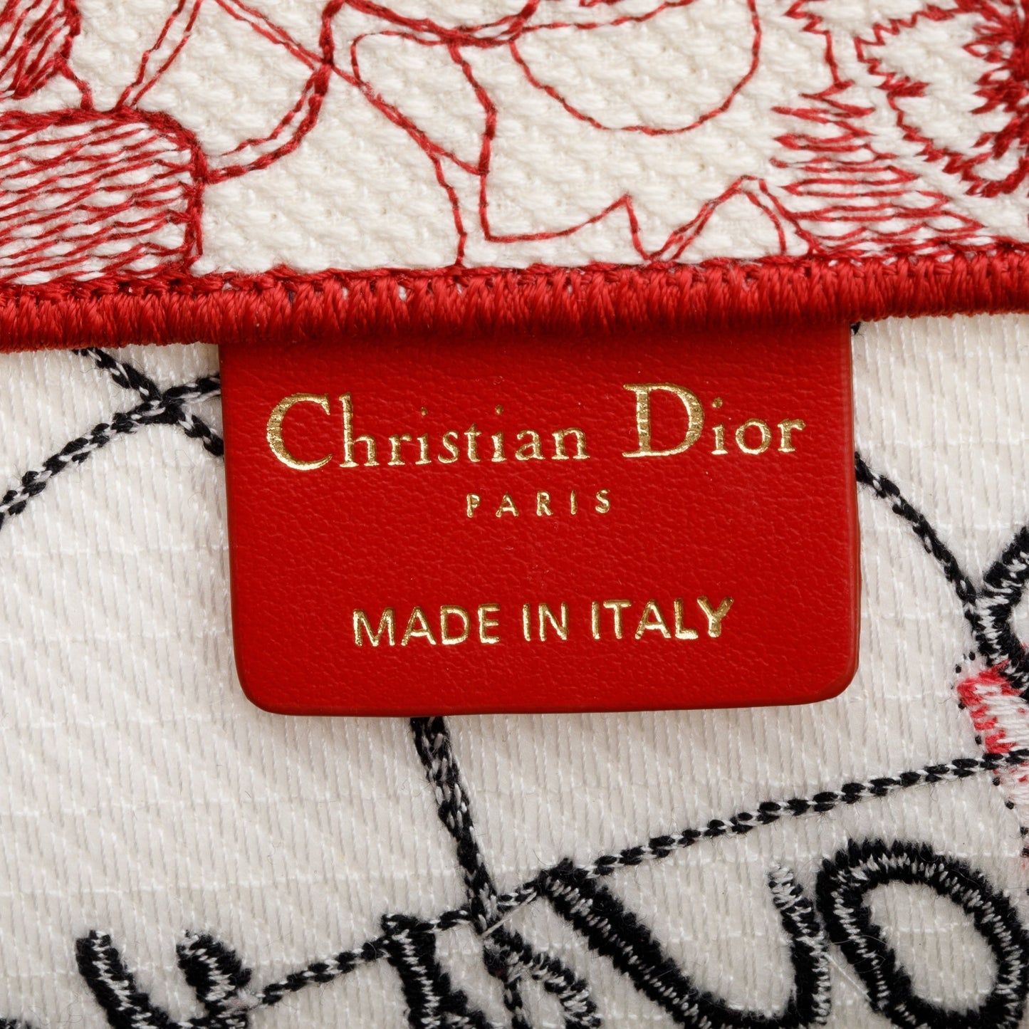 Christian Dior 2021 Red & White Royaume d'Amour Embroidery Medium Book Tote