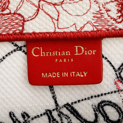 Christian Dior 2021 Red & White Royaume d'Amour Embroidery Medium Book Tote