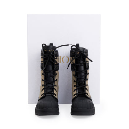 Christian Dior 2021 Taupe/Black Technical Fabric & Calfskin Leather D-Major Ankle Boot, Size 37.5