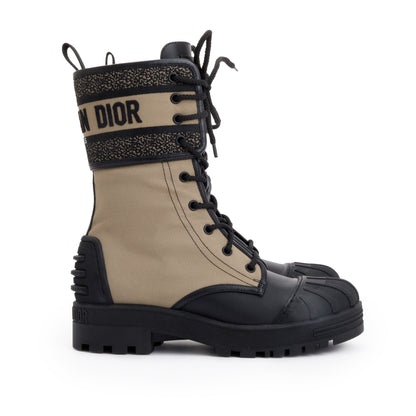 Christian Dior 2021 Taupe/Black Technical Fabric & Calfskin Leather D-Major Ankle Boot, Size 37.5