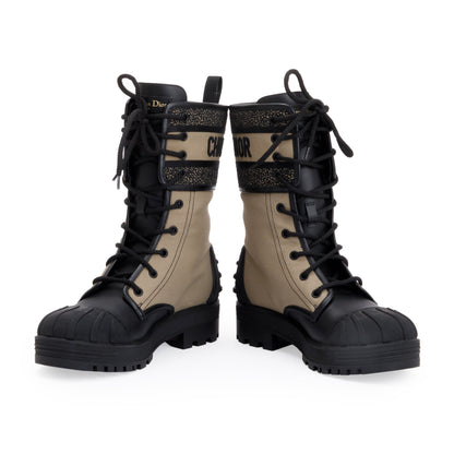 Christian Dior 2021 Taupe/Black Technical Fabric & Calfskin Leather D-Major Ankle Boot, Size 37.5