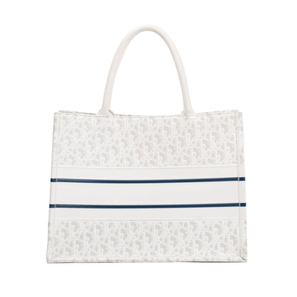 Christian Dior 2021 White Oblique Embossed Leather Medium Book Tote