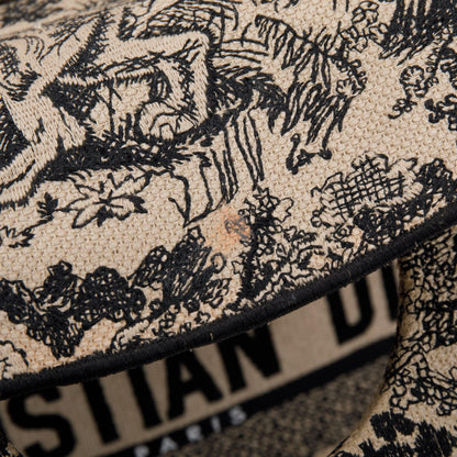 Christian Dior 2022 Beige & Black Toile De Jouy Soleil Embroidery Medium Lady D-Lite Bag