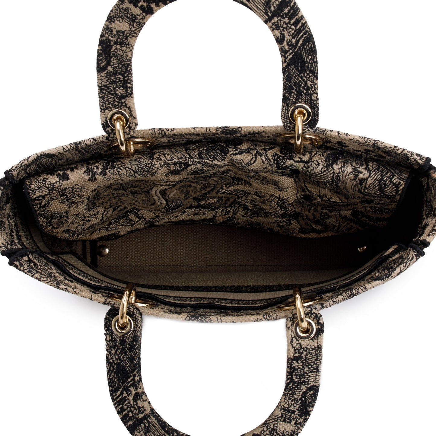 Christian Dior 2022 Beige & Black Toile De Jouy Soleil Embroidery Medium Lady D-Lite Bag
