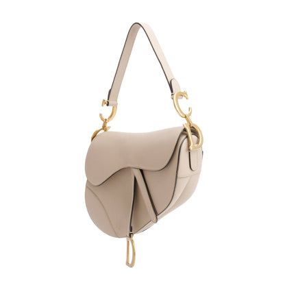 Christian Dior 2022 Beige Grained Calfskin Leather Saddle Bag