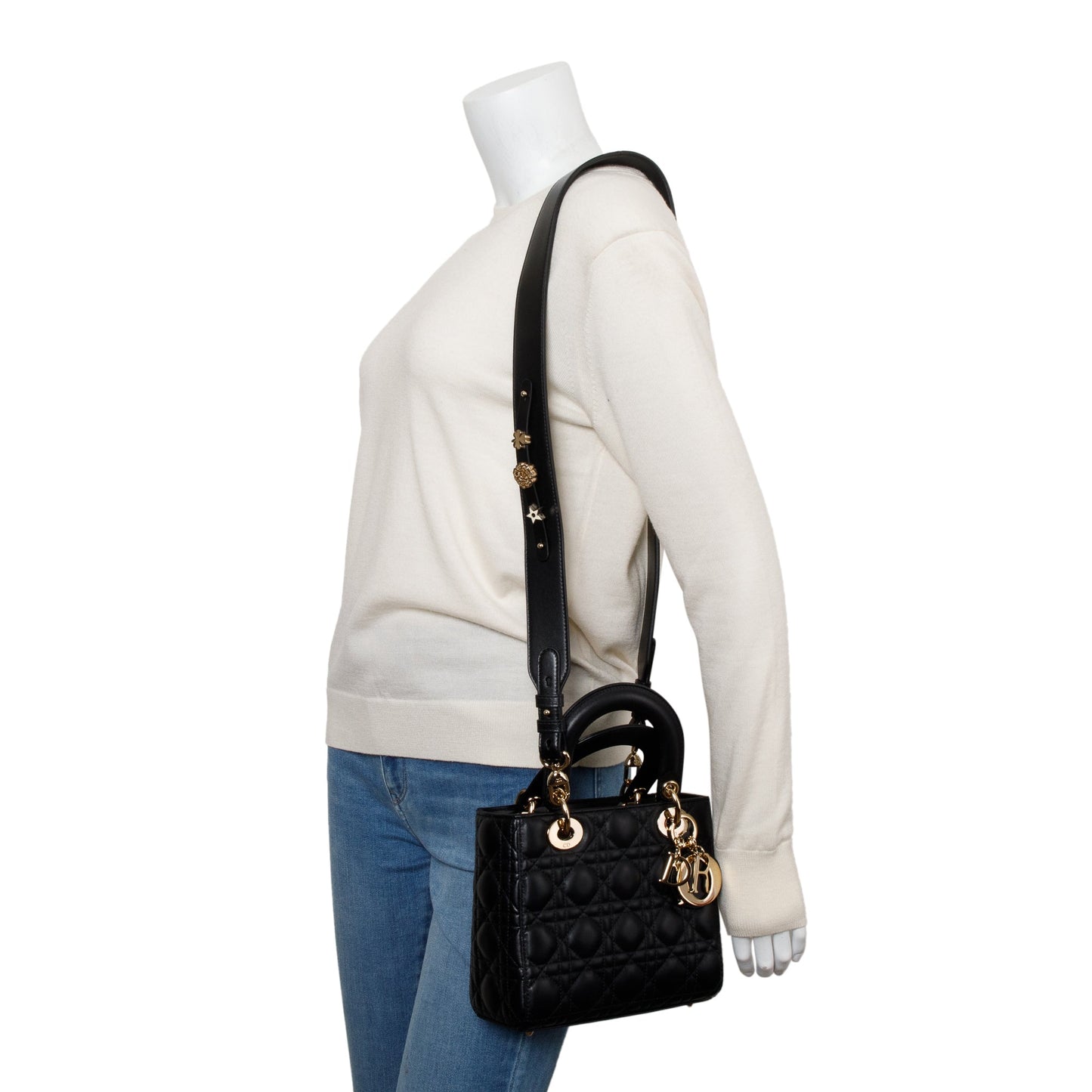 Christian Dior 2022 Black Cannage Lambskin Leather Small Lady Dior Bag