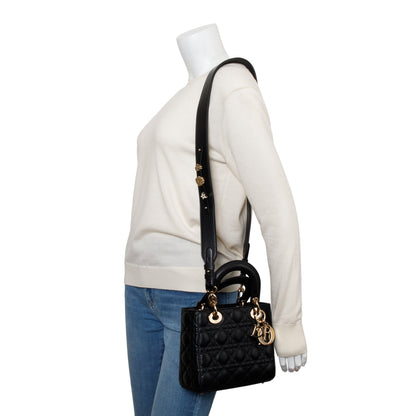 Christian Dior 2022 Black Cannage Lambskin Leather Small Lady Dior Bag
