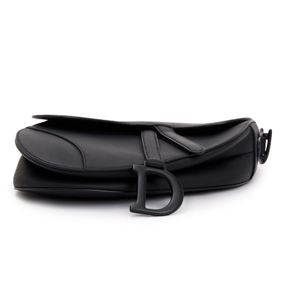 Christian Dior 2022 Black Ultramatte Calfskin Leather Medium Saddle Bag