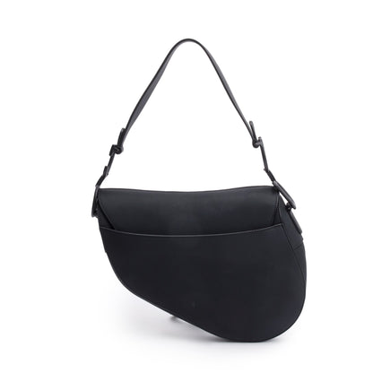 Christian Dior 2022 Black Ultramatte Calfskin Leather Medium Saddle Bag