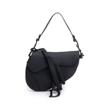 Christian Dior 2022 Black Ultramatte Calfskin Leather Medium Saddle Bag