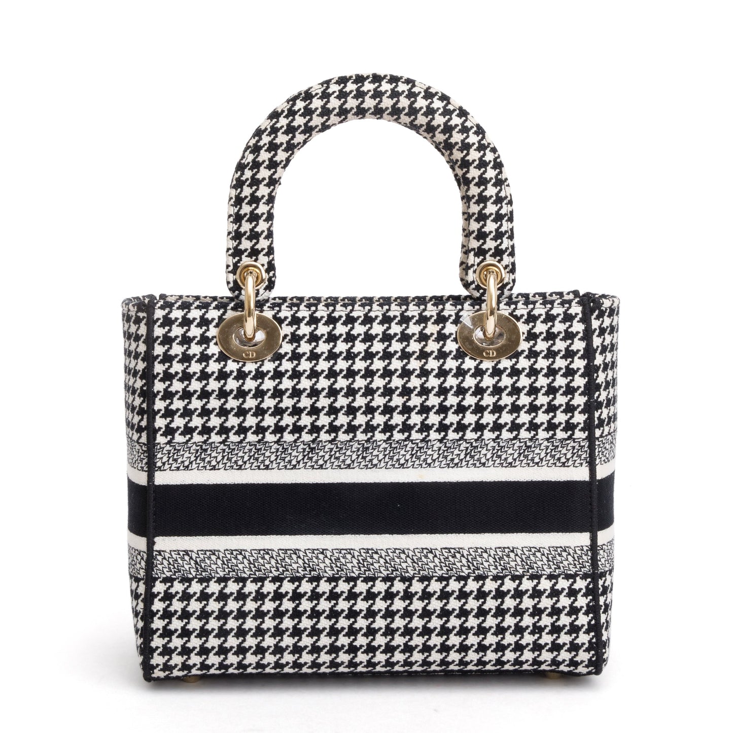 Christian Dior 2022 Black/White Houndstooth Embroidered Medium Lady D-Lite Bag