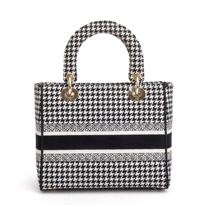 Christian Dior 2022 Black/White Houndstooth Embroidered Medium Lady D-Lite Bag