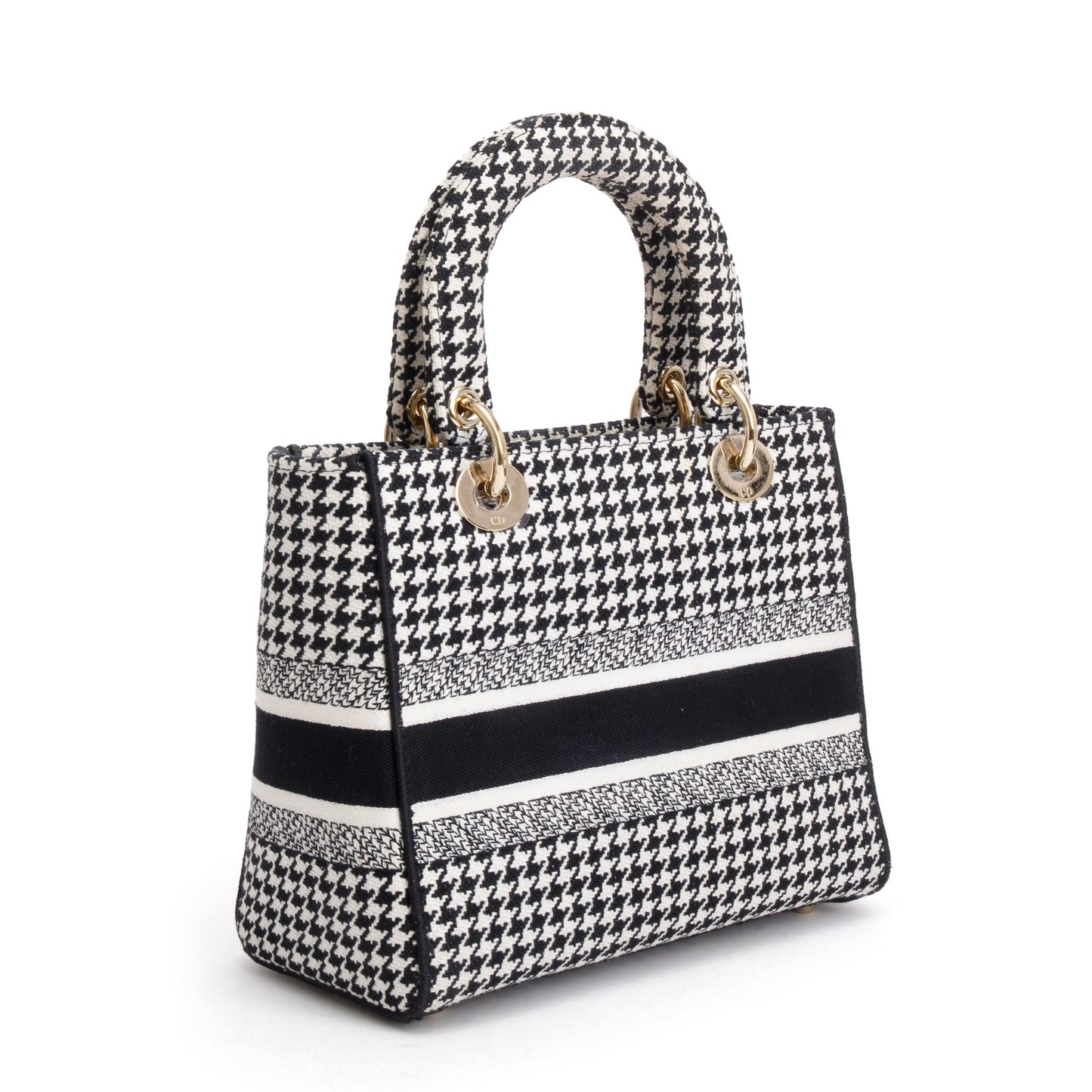 Christian Dior 2022 Black/White Houndstooth Embroidered Medium Lady D-Lite Bag