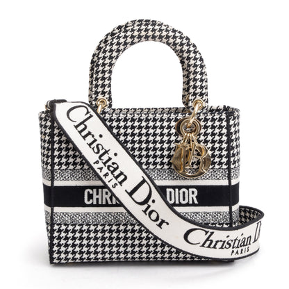 Christian Dior 2022 Black/White Houndstooth Embroidered Medium Lady D-Lite Bag