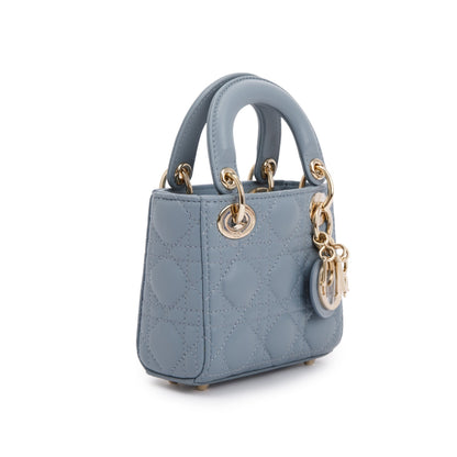 Christian Dior 2022 Blue Cannage Lambskin Leather Micro Lady Dior Bag