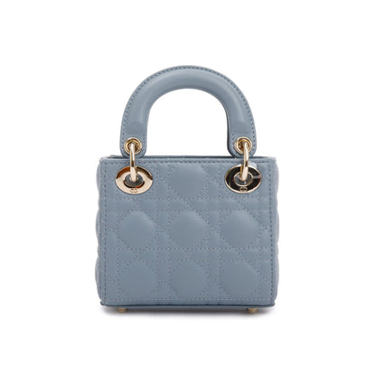 Christian Dior 2022 Blue Cannage Lambskin Leather Micro Lady Dior Bag