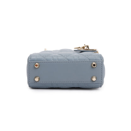 Christian Dior 2022 Blue Cannage Lambskin Leather Micro Lady Dior Bag