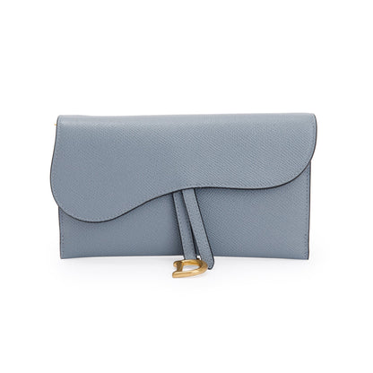 Christian Dior 2022 Blue Grained Calfskin Leather Saddle Chain Pouch
