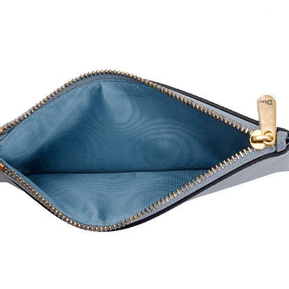 Christian Dior 2022 Blue Grained Calfskin Leather Saddle Chain Pouch