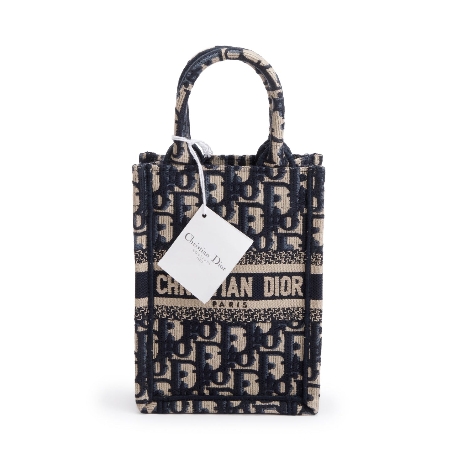 Christian Dior 2022 Blue Oblique Embroidery Mini Vertical Book Tote