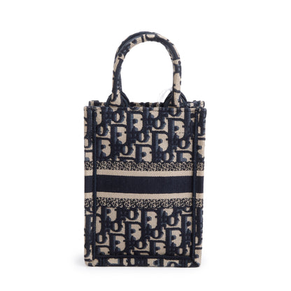 Christian Dior 2022 Blue Oblique Embroidery Mini Vertical Book Tote