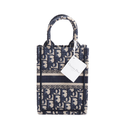 Christian Dior 2022 Blue Oblique Embroidery Mini Vertical Book Tote