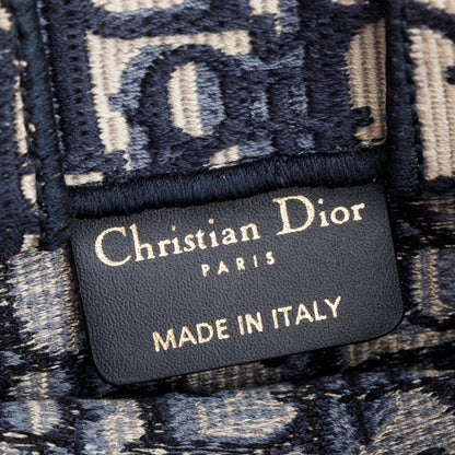Christian Dior 2022 Blue Oblique Embroidery Mini Vertical Book Tote