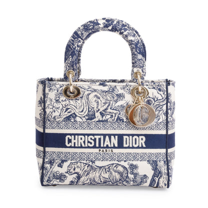 Christian Dior 2022 Blue Toile De Jouy Reverse Embroidery Medium Lady D-Lite Bag