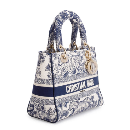 Christian Dior 2022 Blue Toile De Jouy Reverse Embroidery Medium Lady D-Lite Bag