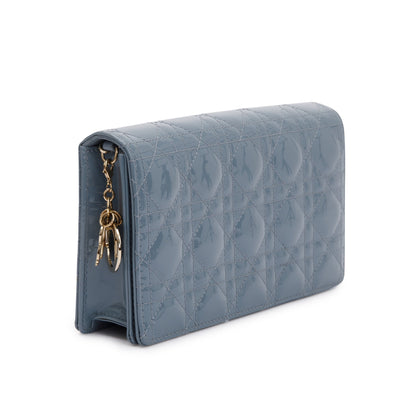 Christian Dior 2022 Cloud Blue Patent Leather Lady Dior Chain Pouch
