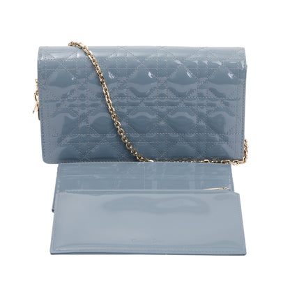 Christian Dior 2022 Cloud Blue Patent Leather Lady Dior Chain Pouch