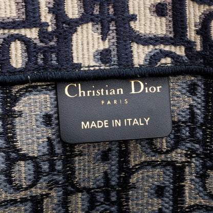 Christian Dior 2022 Ecru and Blue Dior Oblique Embroidery Large Book Tote