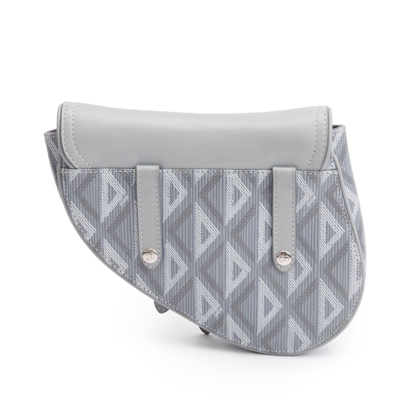 Christian Dior 2022 Grey Calfskin Leather CD Diamond Coated Canvas Mini Saddle Crossbody Bag