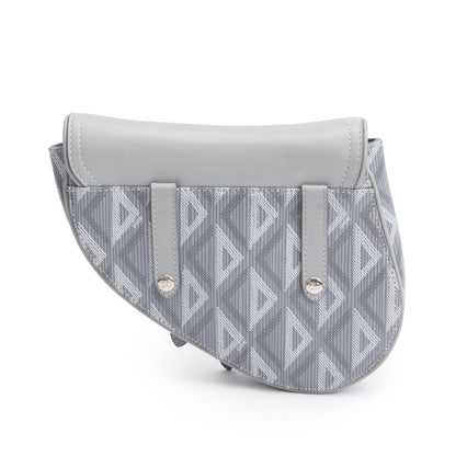 Christian Dior 2022 Grey Calfskin Leather CD Diamond Coated Canvas Mini Saddle Crossbody Bag