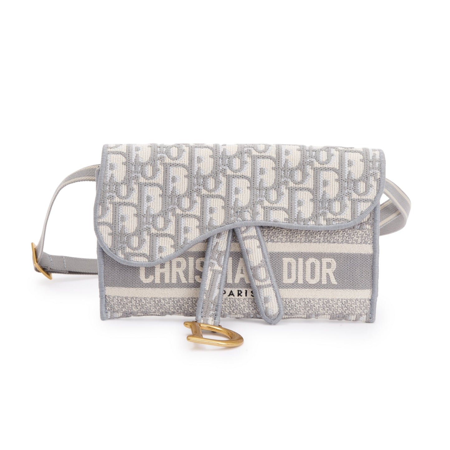 Christian Dior 2022 Grey Oblique Slim Saddle Belt Pouch