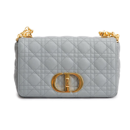 Christian Dior 2022 Grey Supple Cannage Calfskin Leather Medium Dior Caro Bag