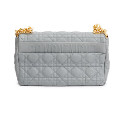 Christian Dior 2022 Grey Supple Cannage Calfskin Leather Medium Dior Caro Bag